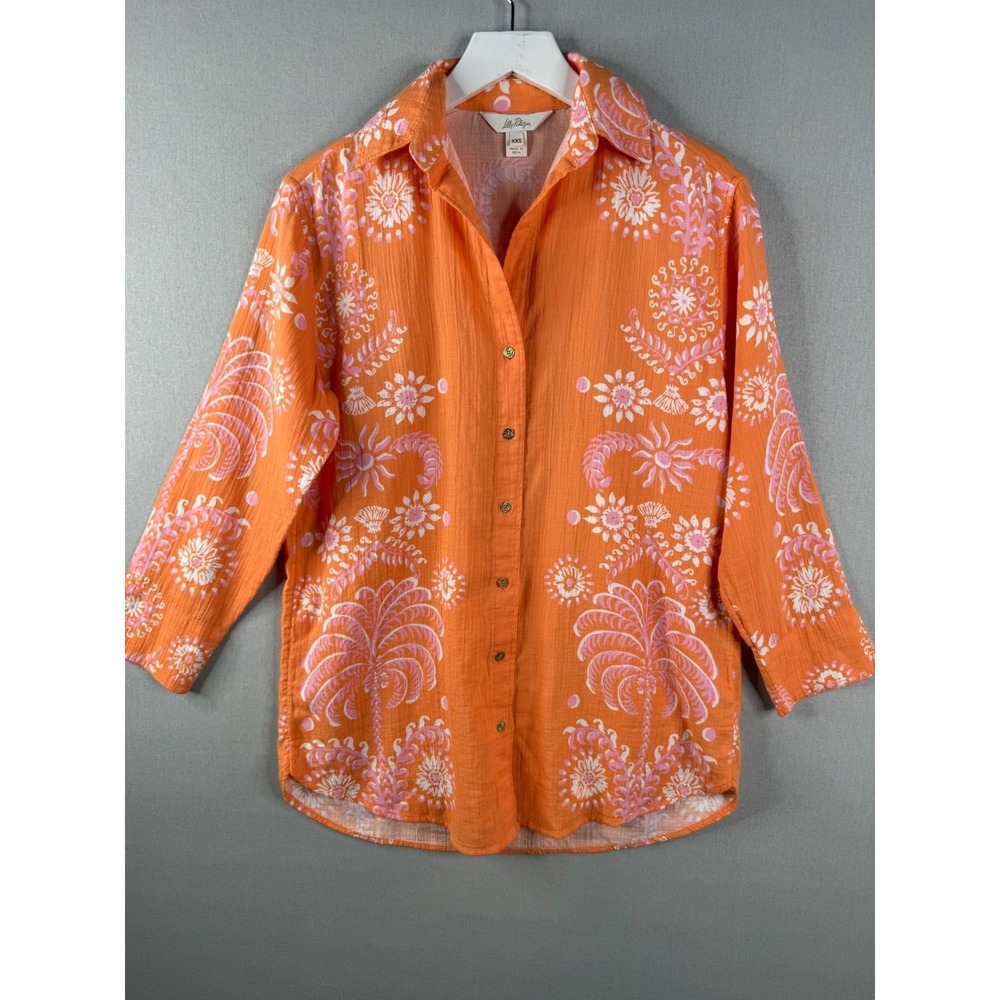 Lilly‎ Pulitzer Kwitney Cover Up Women XXS Orange Oversized Cotton Gauze